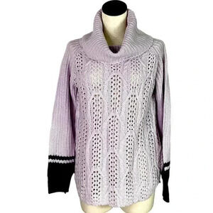 Modcloth Womens S Open Cable Chunky Knit Cowl Sweater Purple Blue Acrylic LS